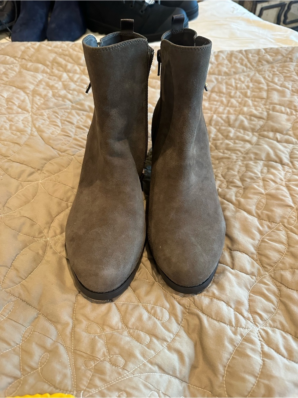 Vaneli Taupe Suede Ankle Booties